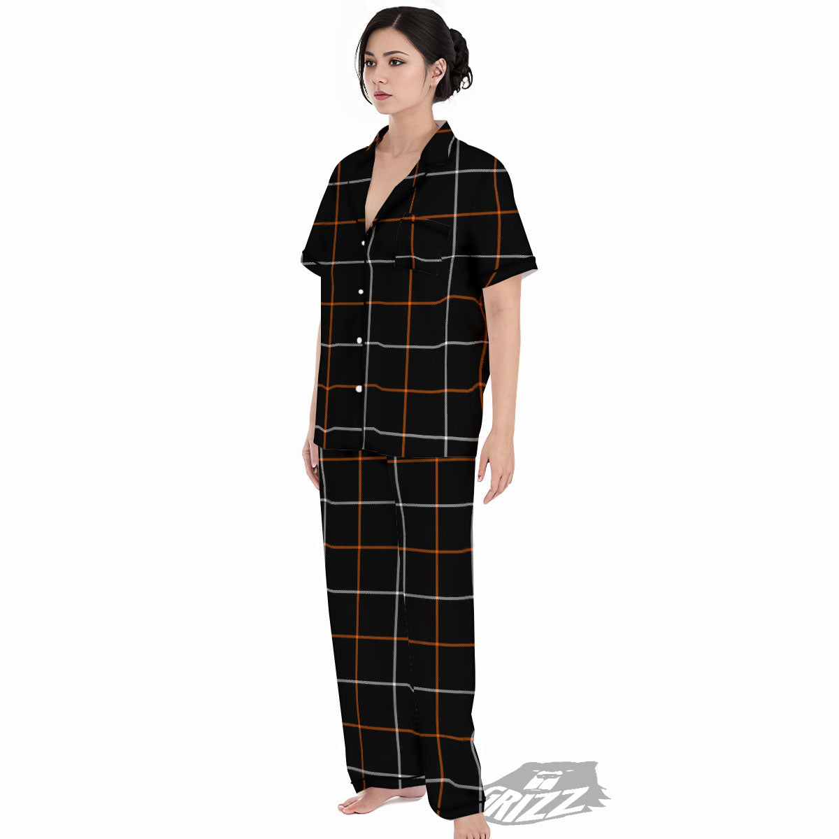 Tattersall Black Halloween Print Pattern Women's Pajamas Set-grizzshop