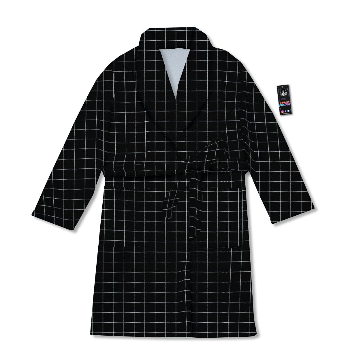 Tattersall Black Print Pattern Bathrobe-grizzshop