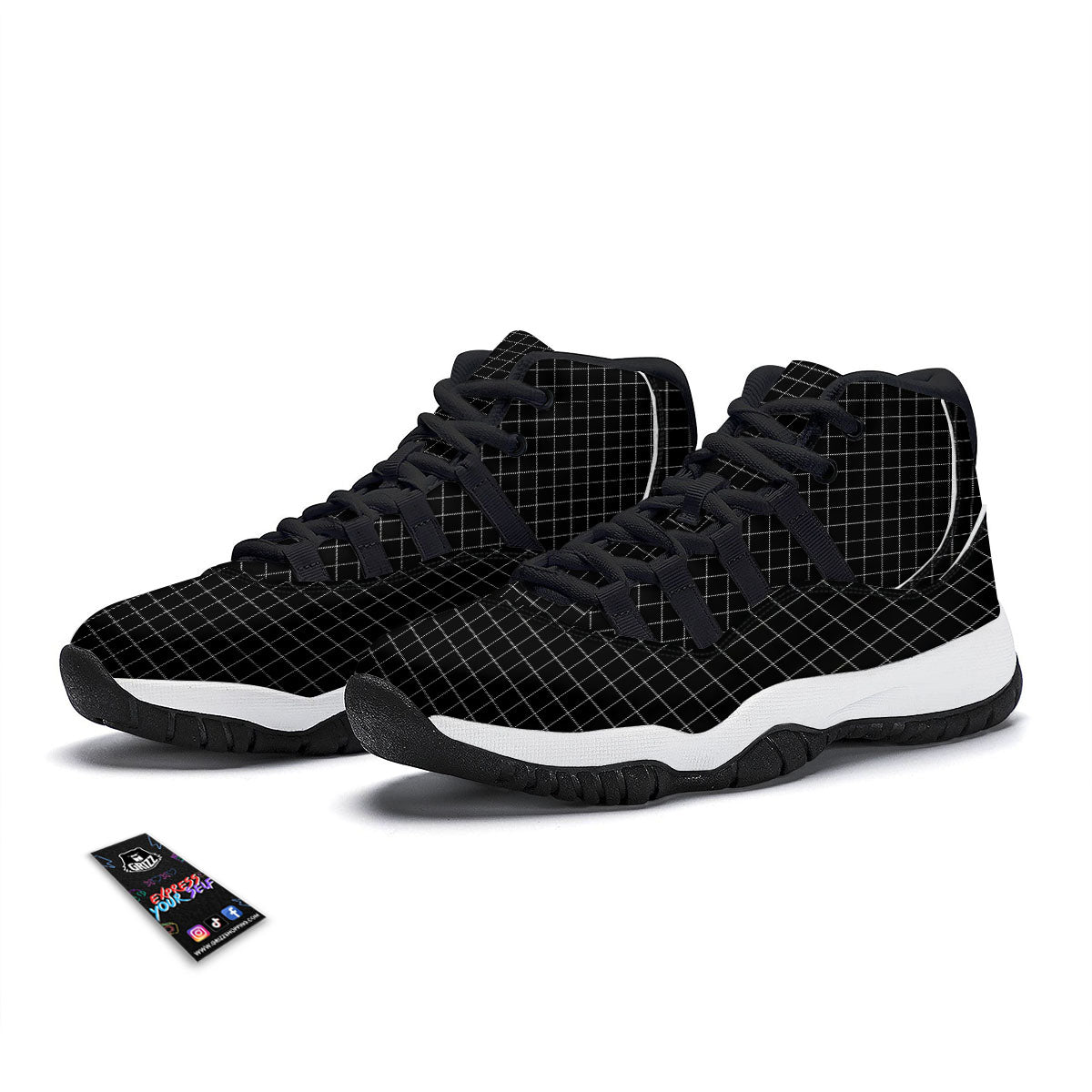 Tattersall Black Print Pattern Black Bball Shoes-grizzshop