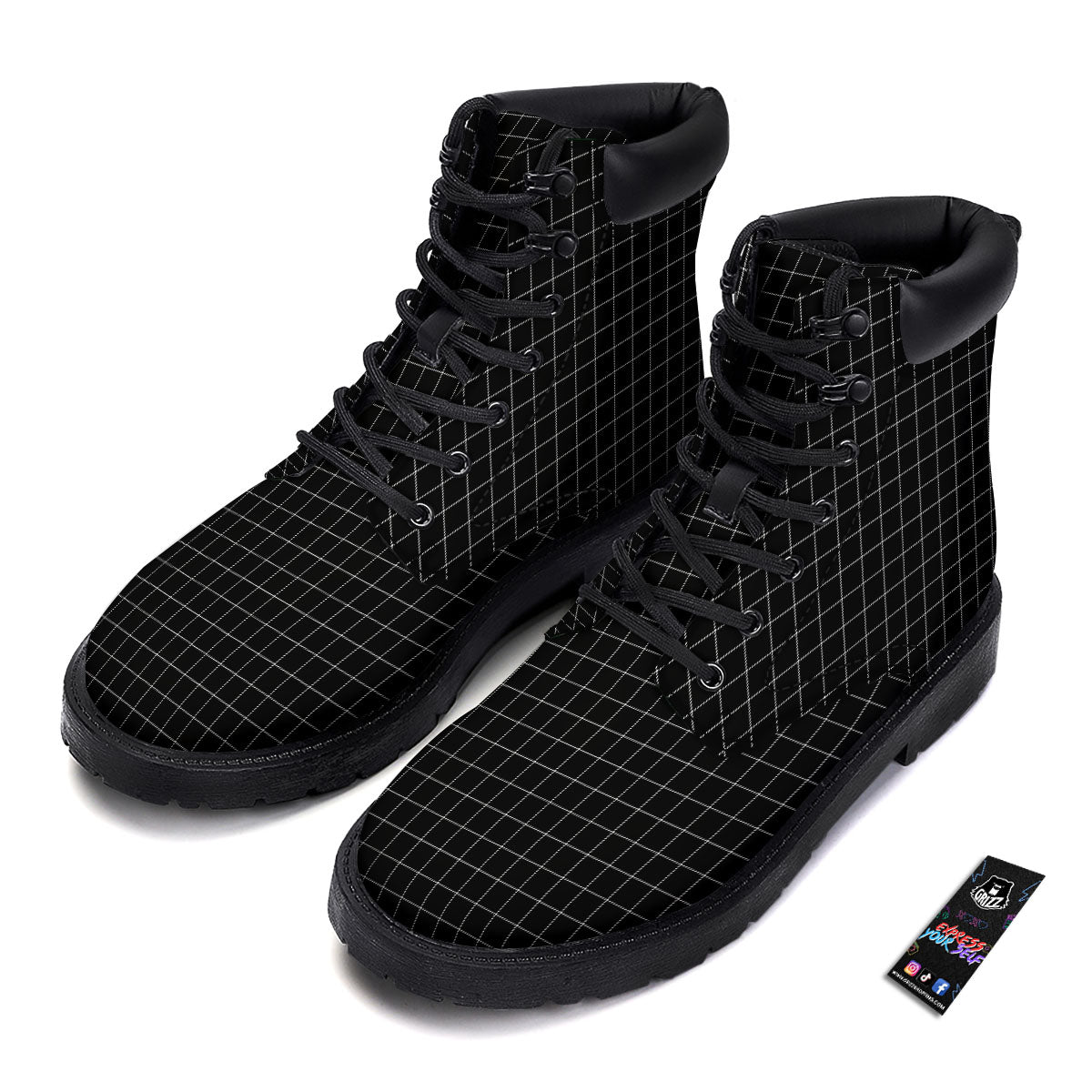 Tattersall Black Print Pattern Boots-grizzshop