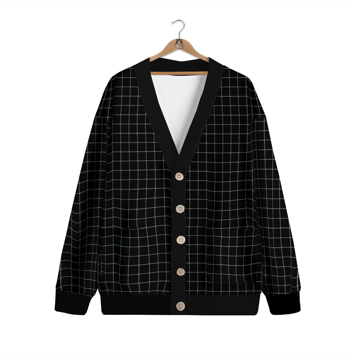 Tattersall Black Print Pattern Cardigan-grizzshop