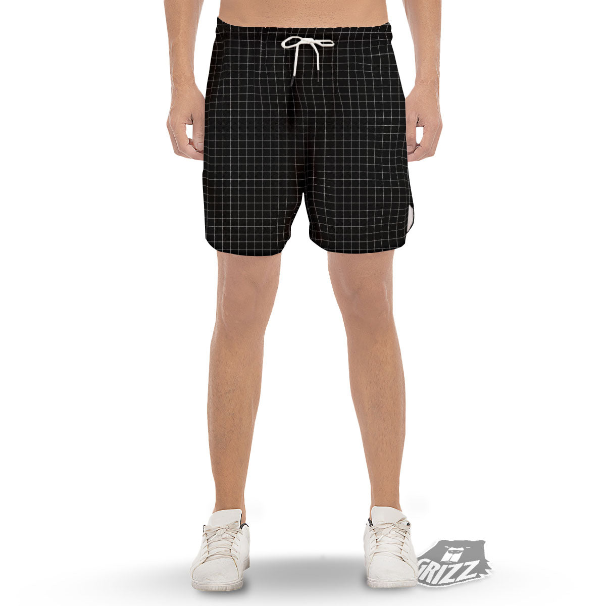 Tattersall Black Print Pattern Men's Gym Shorts-grizzshop