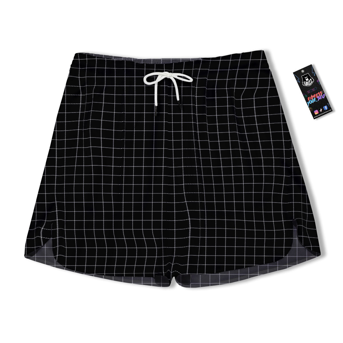 Tattersall Black Print Pattern Men's Running Shorts-grizzshop