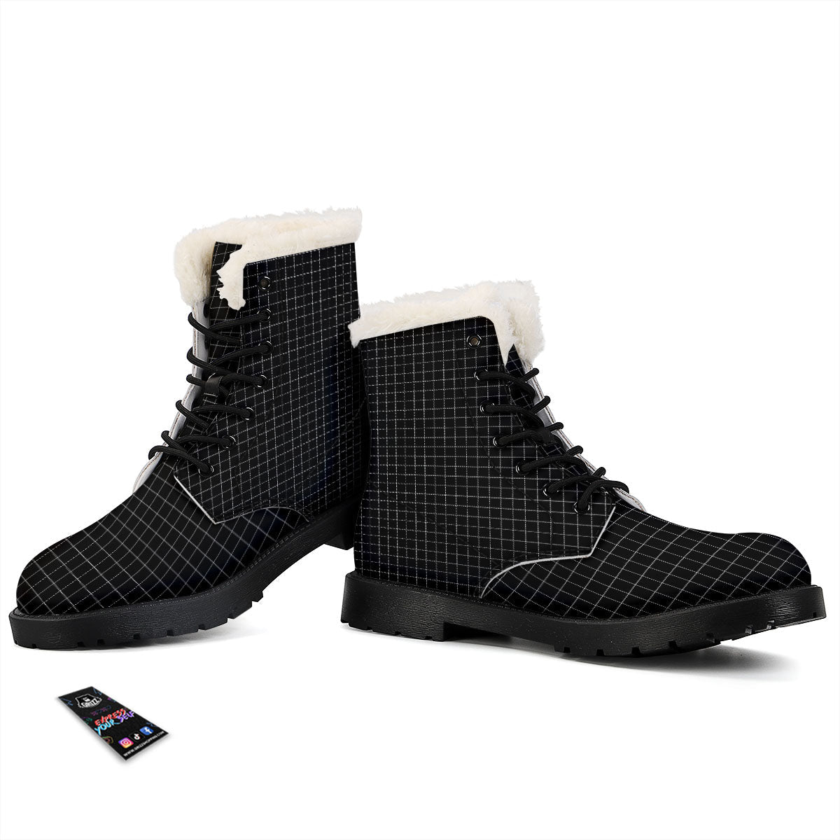 Tattersall Black Print Pattern Winter Boots-grizzshop
