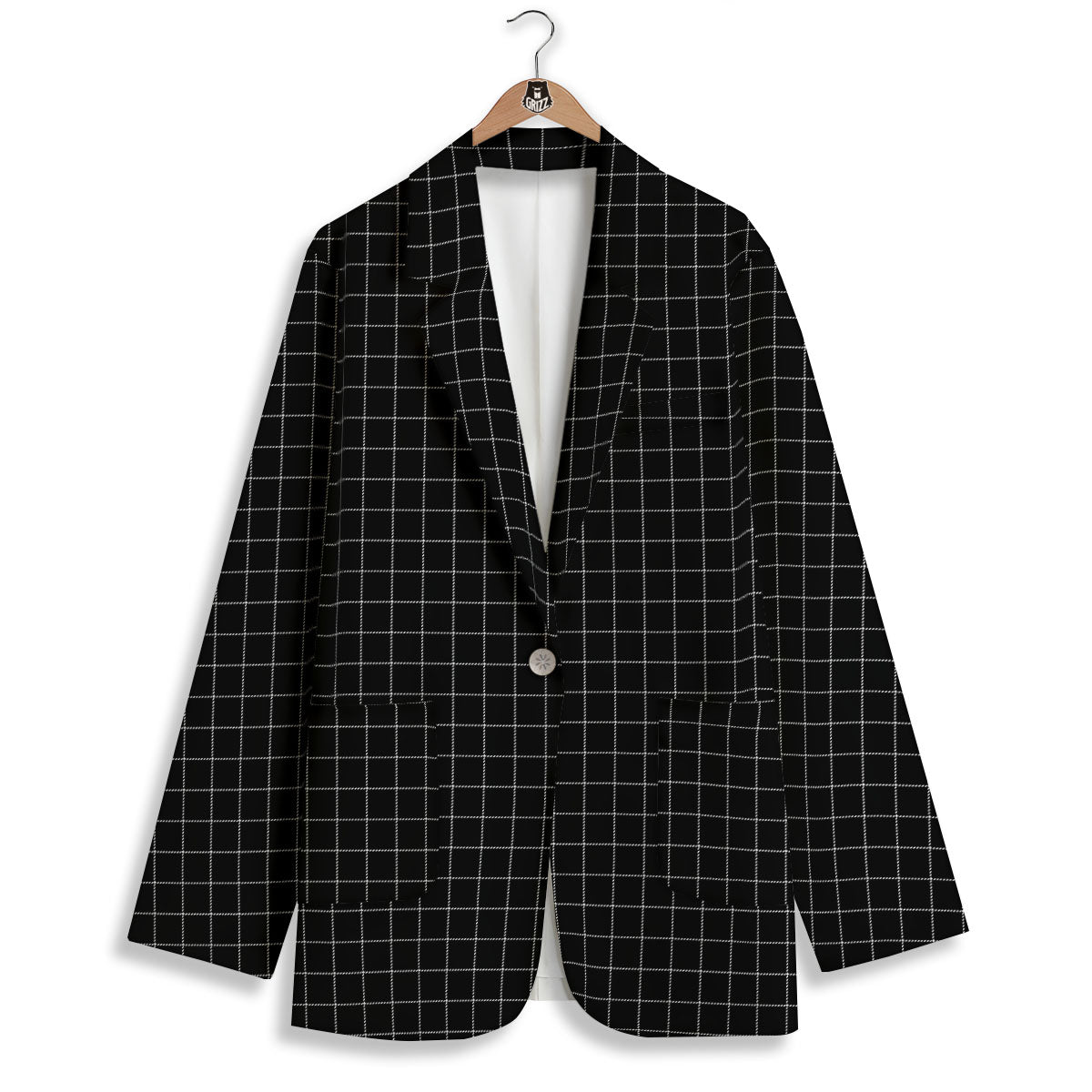 Tattersall Black Print Pattern Women's Blazer-grizzshop