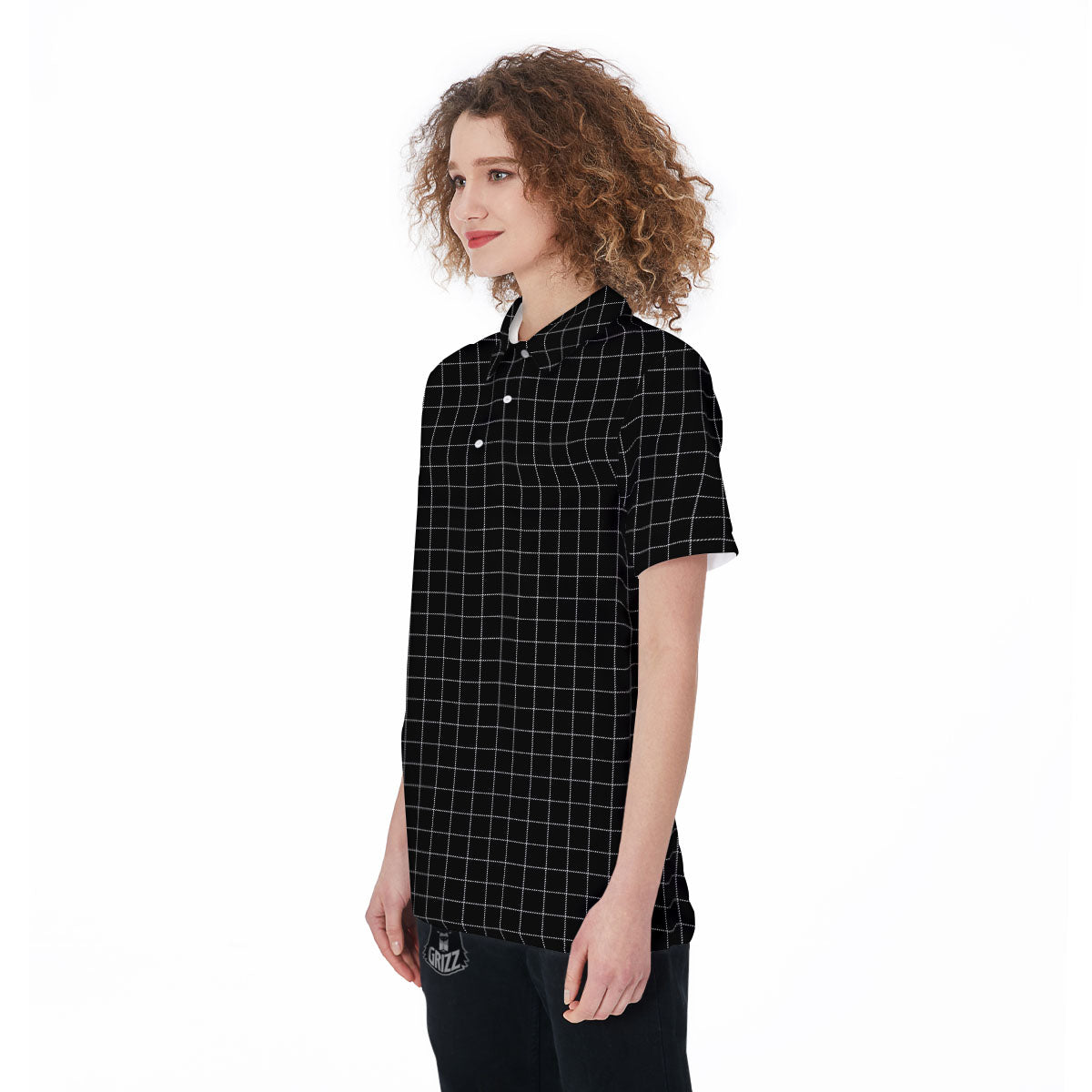 Tattersall Black Print Pattern Women's Golf Shirts-grizzshop