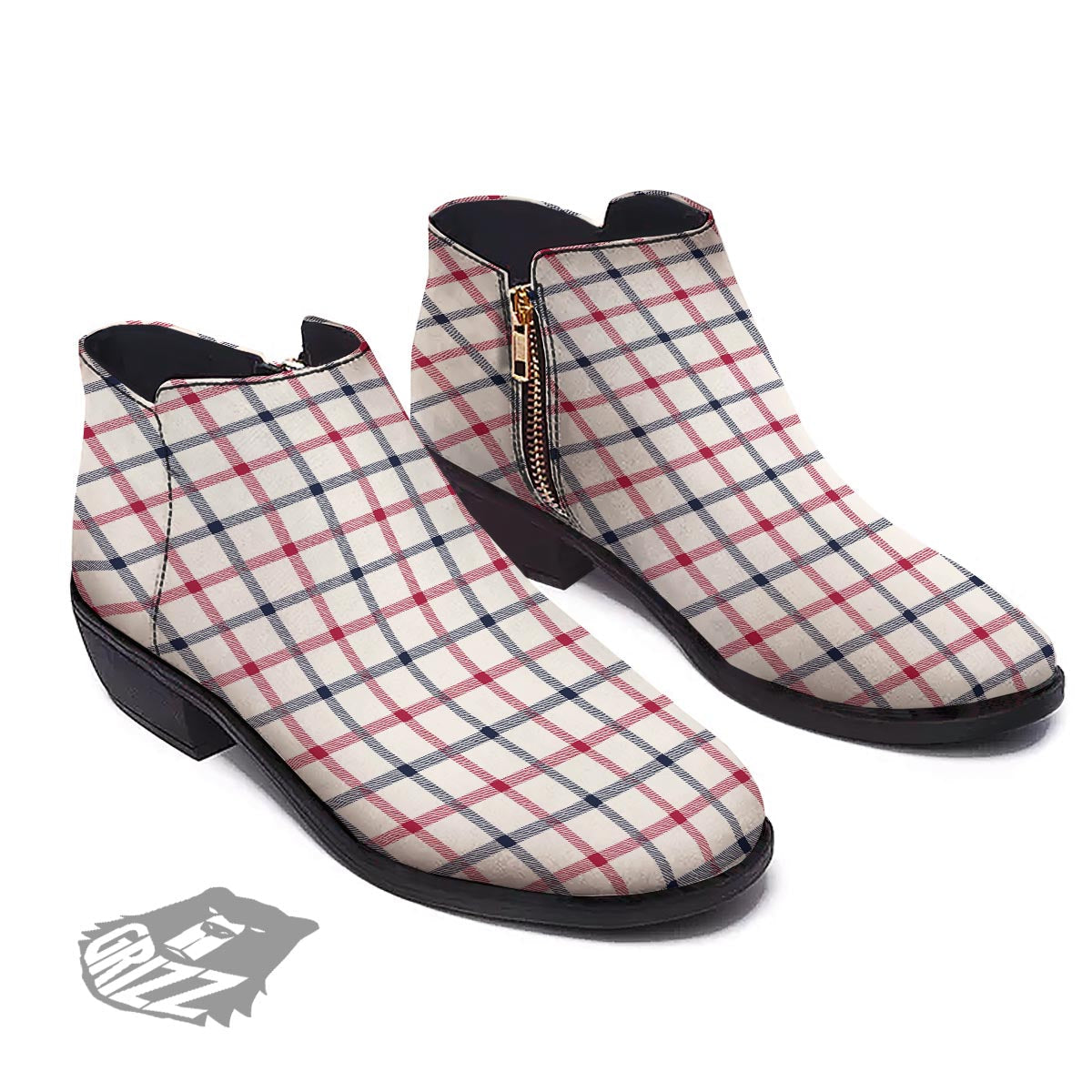 Tattersall Blue And Red Print Pattern Ankle Boots-grizzshop
