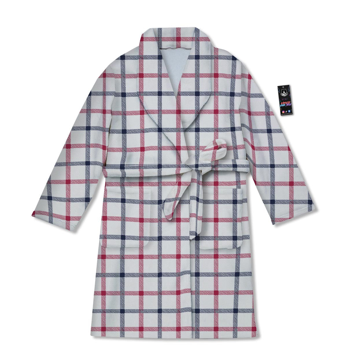 Tattersall Blue And Red Print Pattern Bathrobe-grizzshop