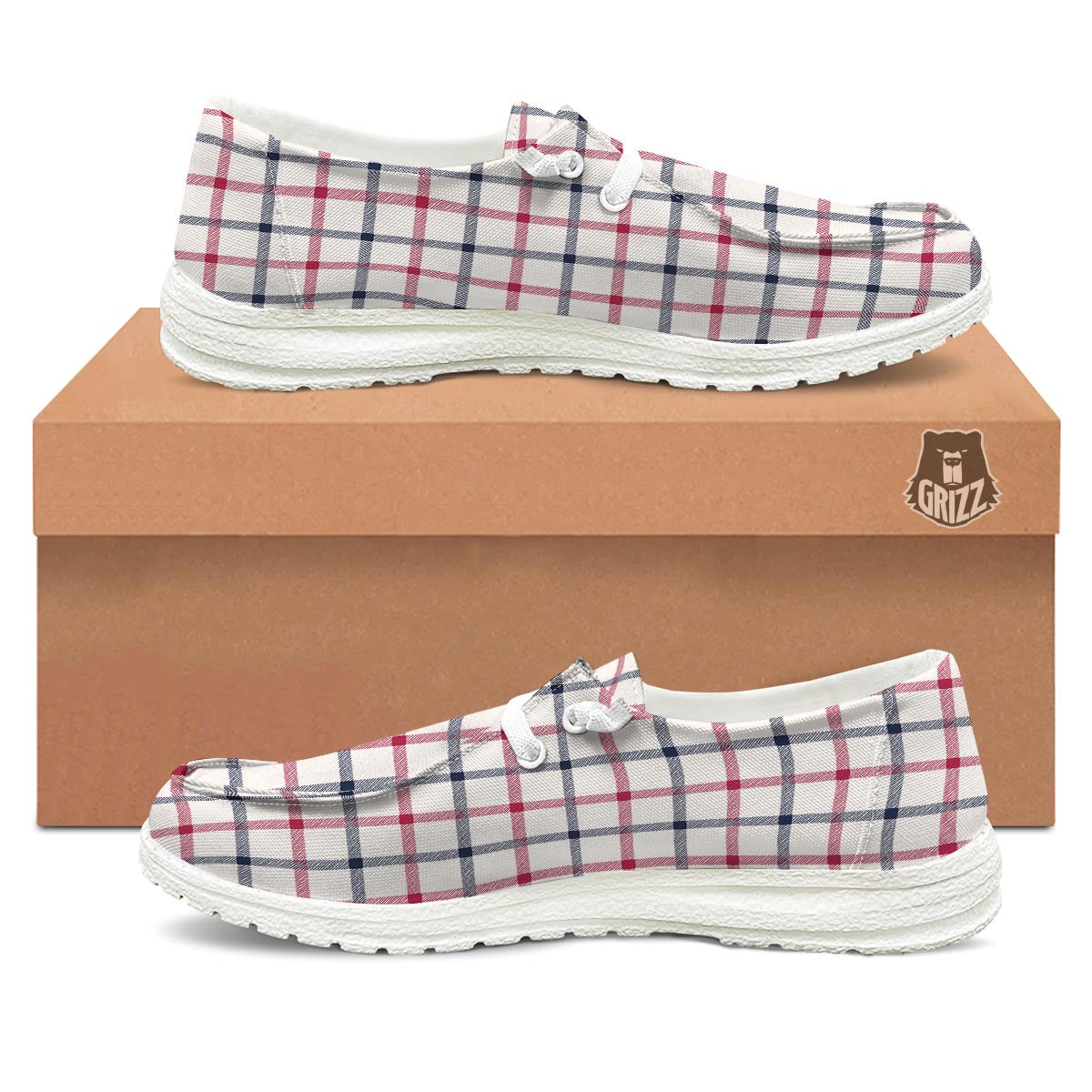 Tattersall Blue And Red Print Pattern Black Loafers-grizzshop