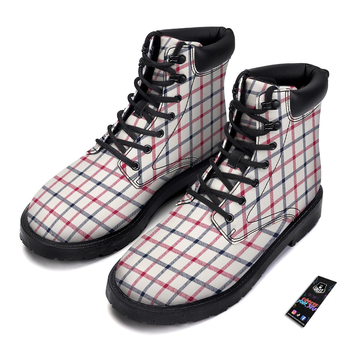 Tattersall Blue And Red Print Pattern Boots-grizzshop
