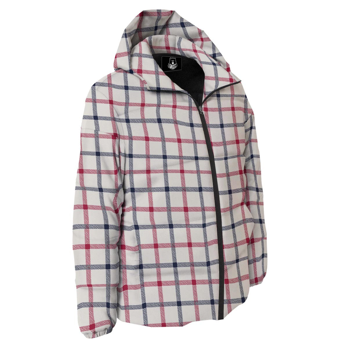 Tattersall Blue And Red Print Pattern Down Jacket-grizzshop