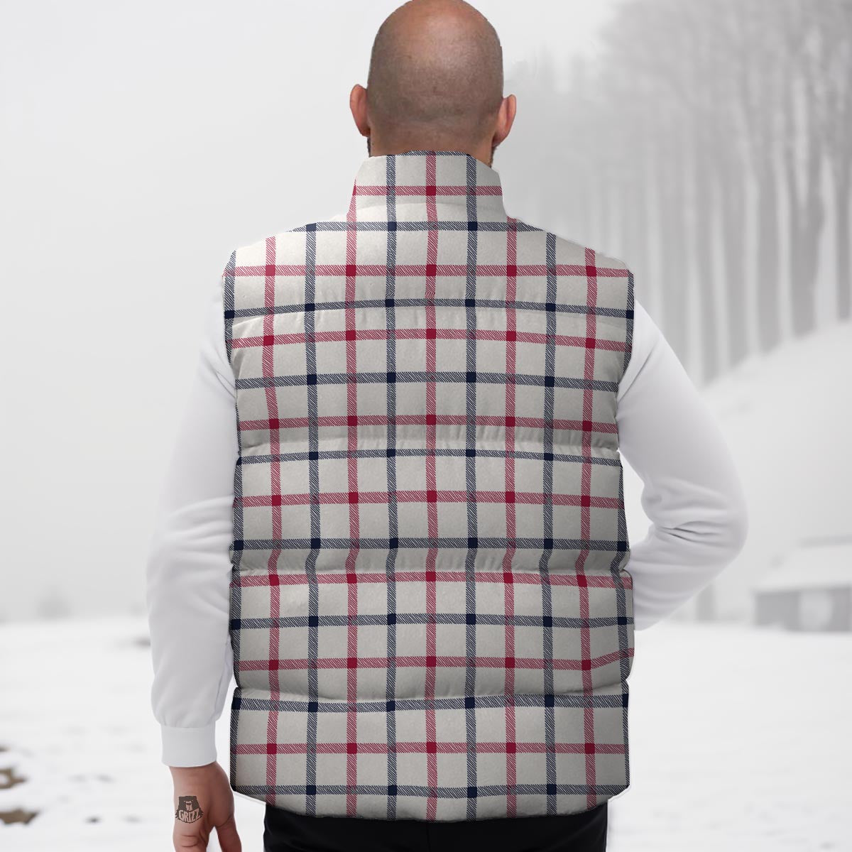 Tattersall Blue And Red Print Pattern Down Vest