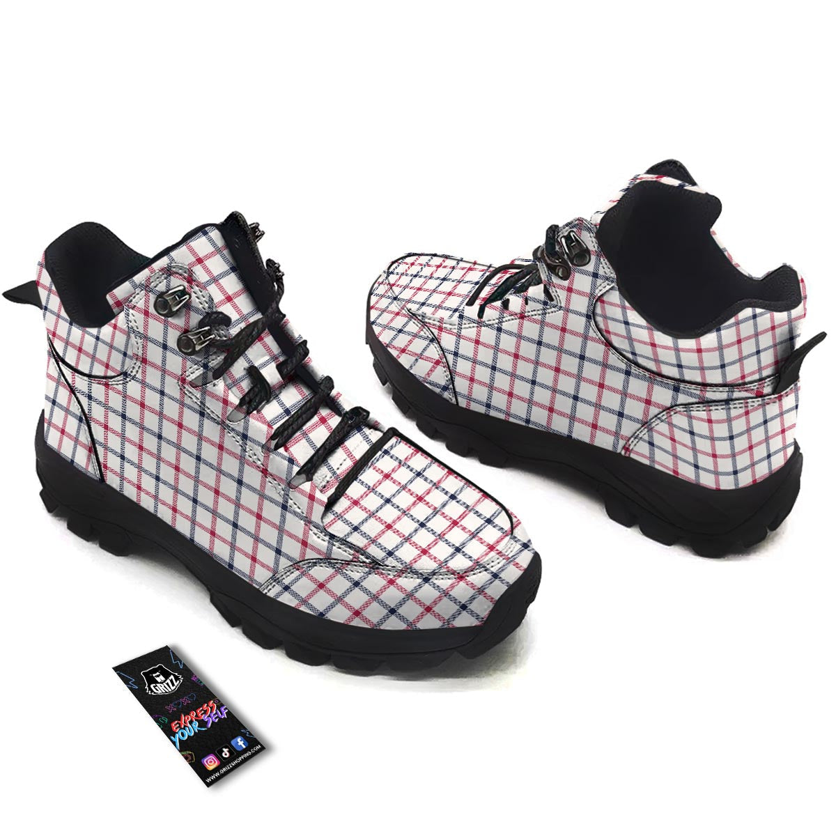 Tattersall Blue And Red Print Pattern Hiking Shoes-grizzshop