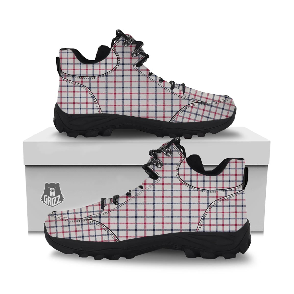 Tattersall Blue And Red Print Pattern Hiking Shoes-grizzshop