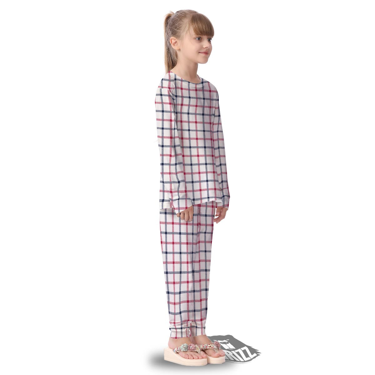 Tattersall Blue And Red Print Pattern Kid's Pajamas-grizzshop