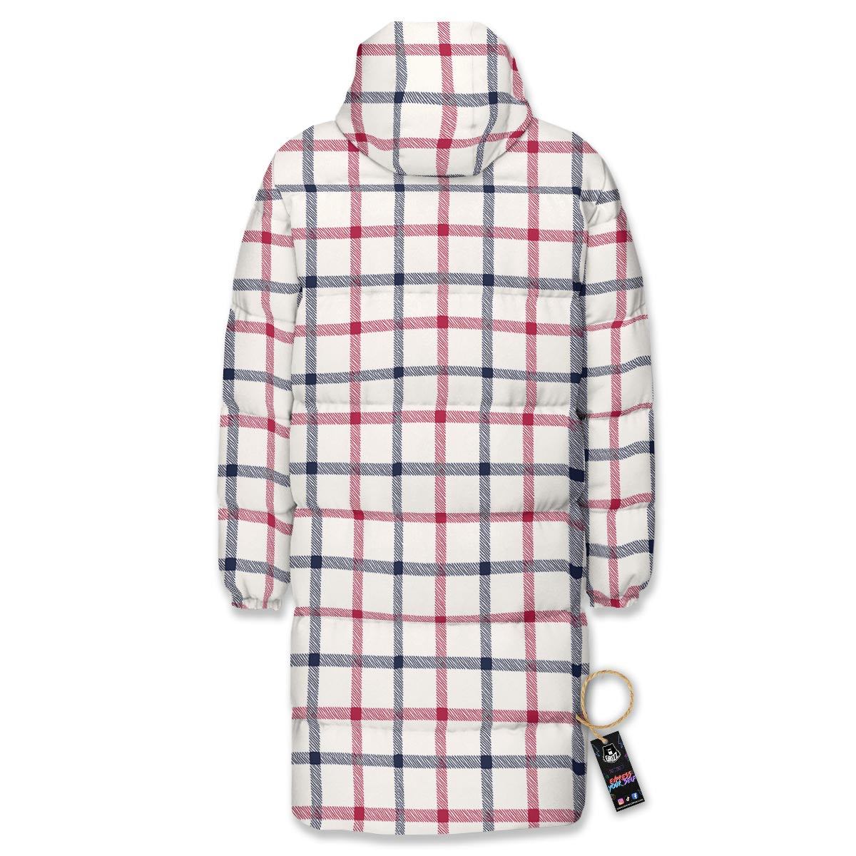 Tattersall Blue And Red Print Pattern Long Down Jacket-grizzshop