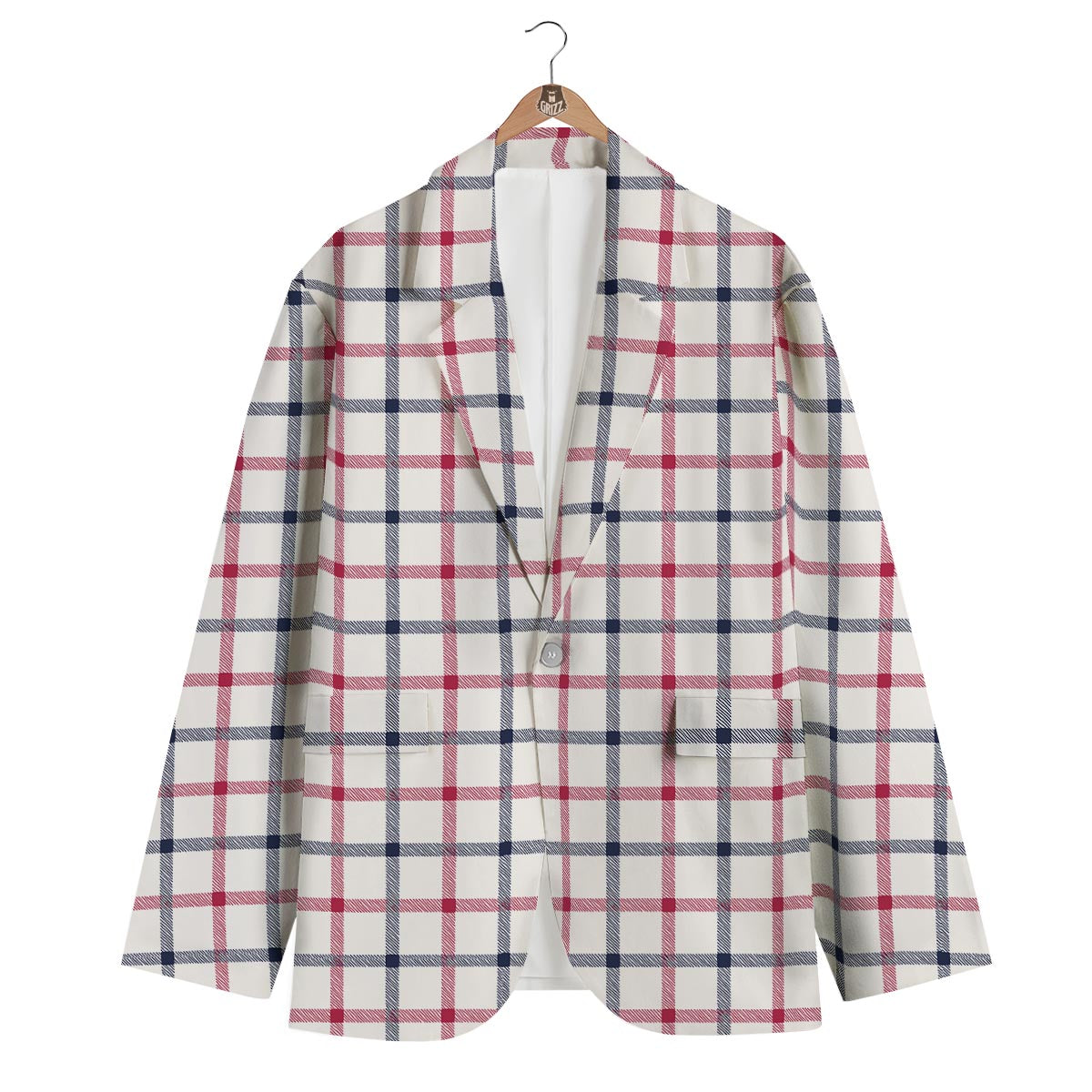 Tattersall Blue And Red Print Pattern Men's Blazer-grizzshop