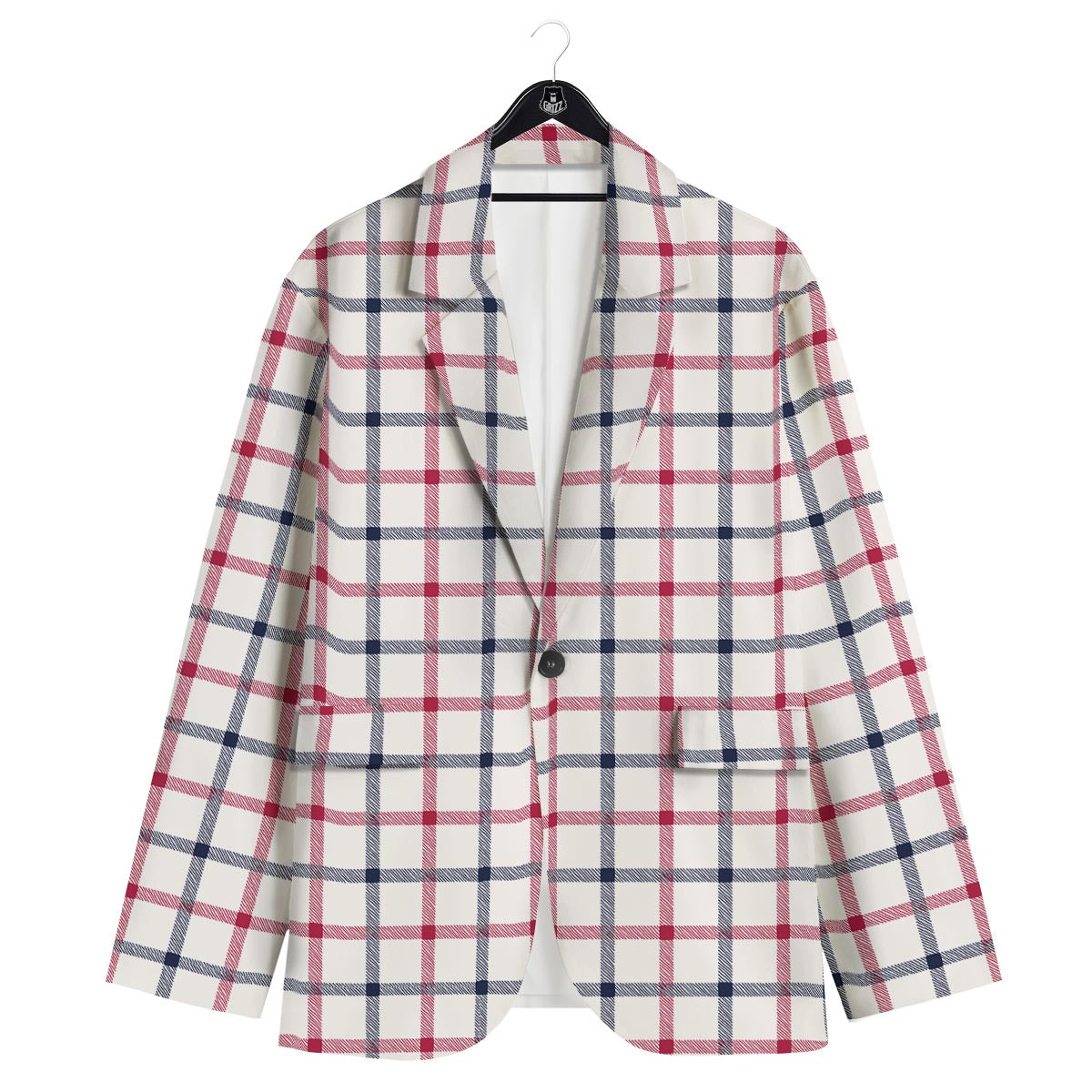Tattersall Blue And Red Print Pattern Men's Sport Coat-grizzshop