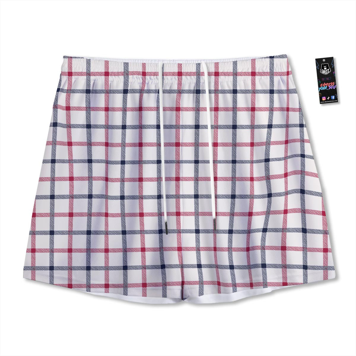 Tattersall Blue And Red Print Pattern Mesh Shorts