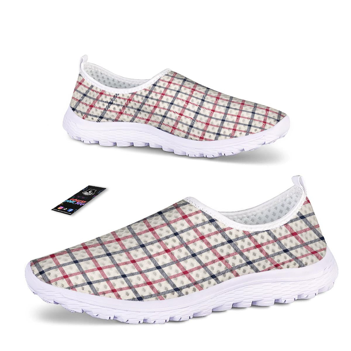 Tattersall Blue And Red Print Pattern Nurse Shoes-grizzshop