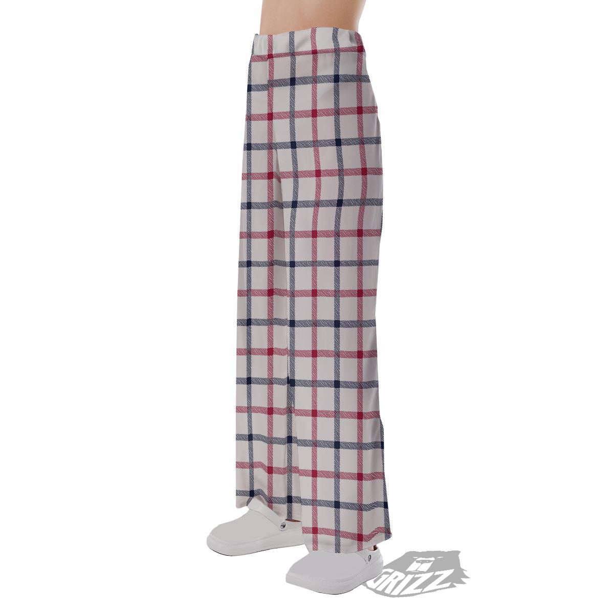 Tattersall Blue And Red Print Pattern Pajama Pants-grizzshop