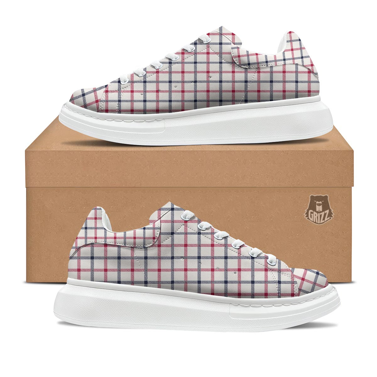 Tattersall Blue And Red Print Pattern Platform Shoes-grizzshop