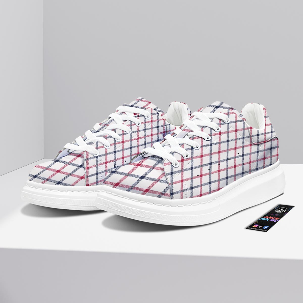 Tattersall Blue And Red Print Pattern Platform Shoes-grizzshop