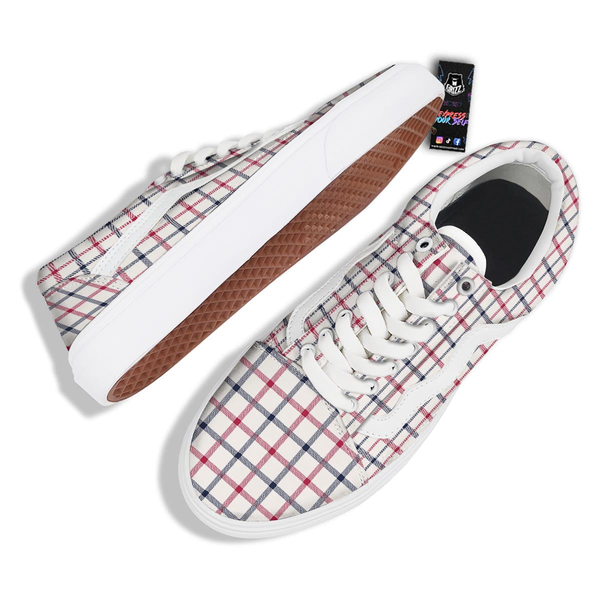 Tattersall Blue And Red Print Pattern Skate Shoes-grizzshop
