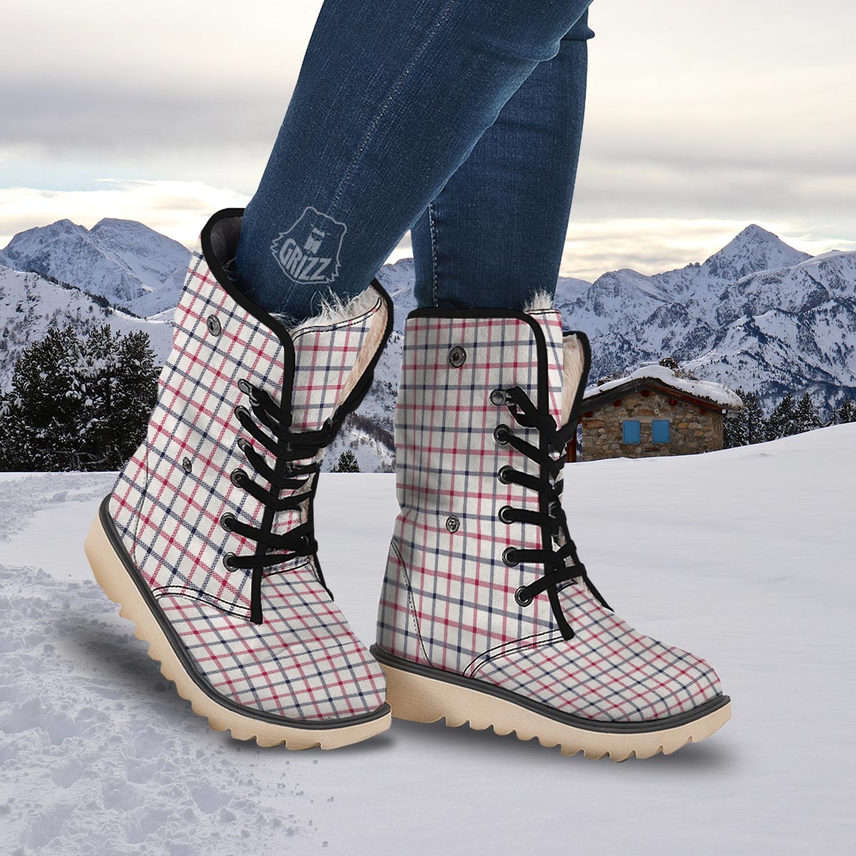 Tattersall Blue And Red Print Pattern Snow Boots-grizzshop