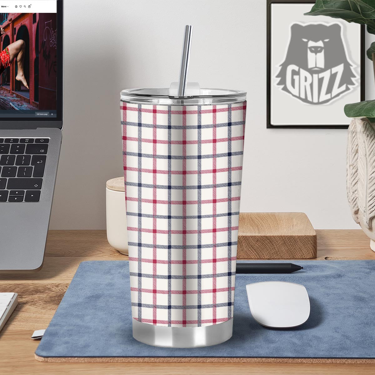 Tattersall Blue And Red Print Pattern Tumbler-grizzshop