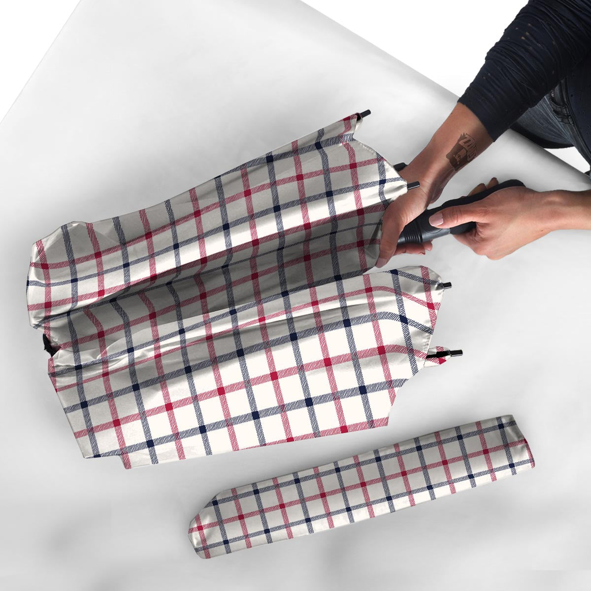 Tattersall Blue And Red Print Pattern Umbrella-grizzshop