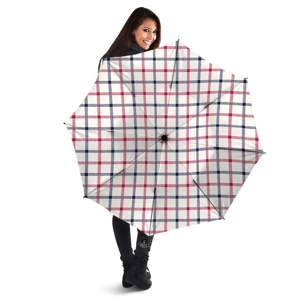Tattersall Blue And Red Print Pattern Umbrella-grizzshop