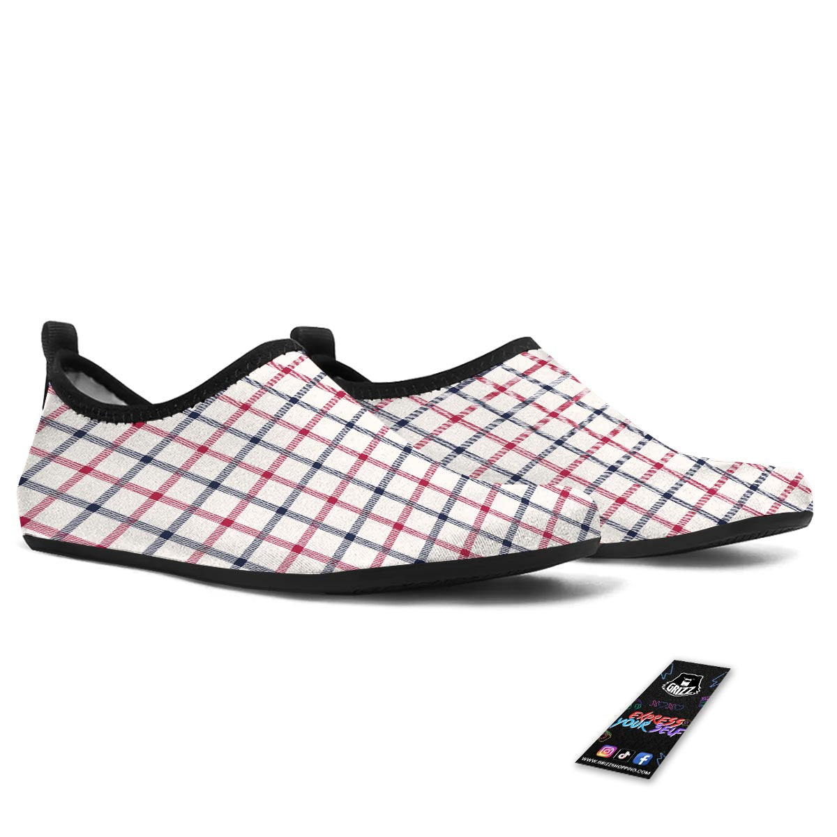 Tattersall Blue And Red Print Pattern Water Shoes-grizzshop