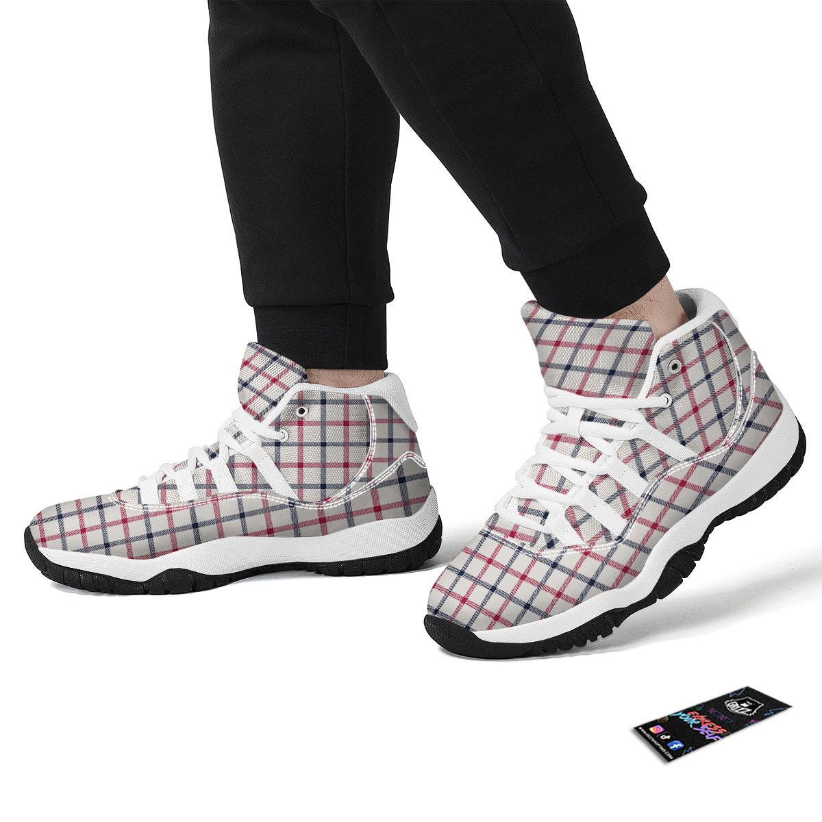 Tattersall Blue And Red Print Pattern White Bball Shoes-grizzshop