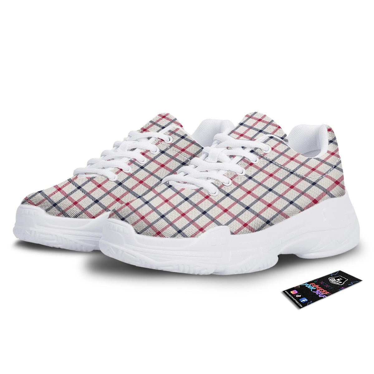 Tattersall Blue And Red Print Pattern White Chunky Shoes-grizzshop
