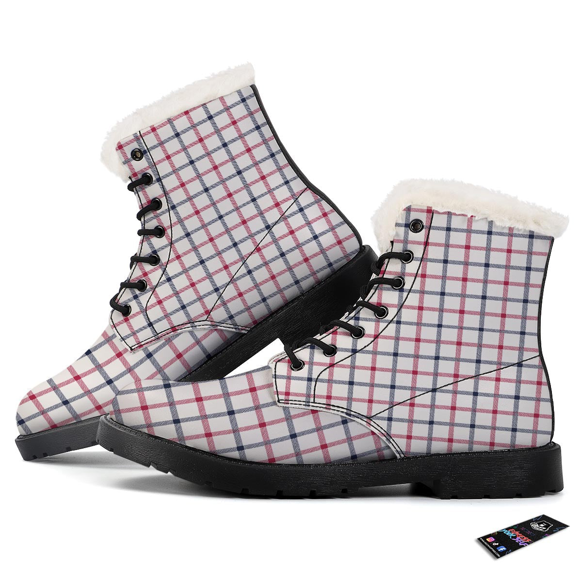 Tattersall Blue And Red Print Pattern Winter Boots-grizzshop