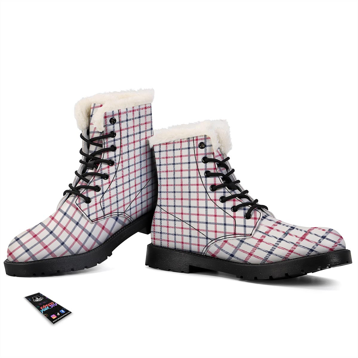 Tattersall Blue And Red Print Pattern Winter Boots-grizzshop