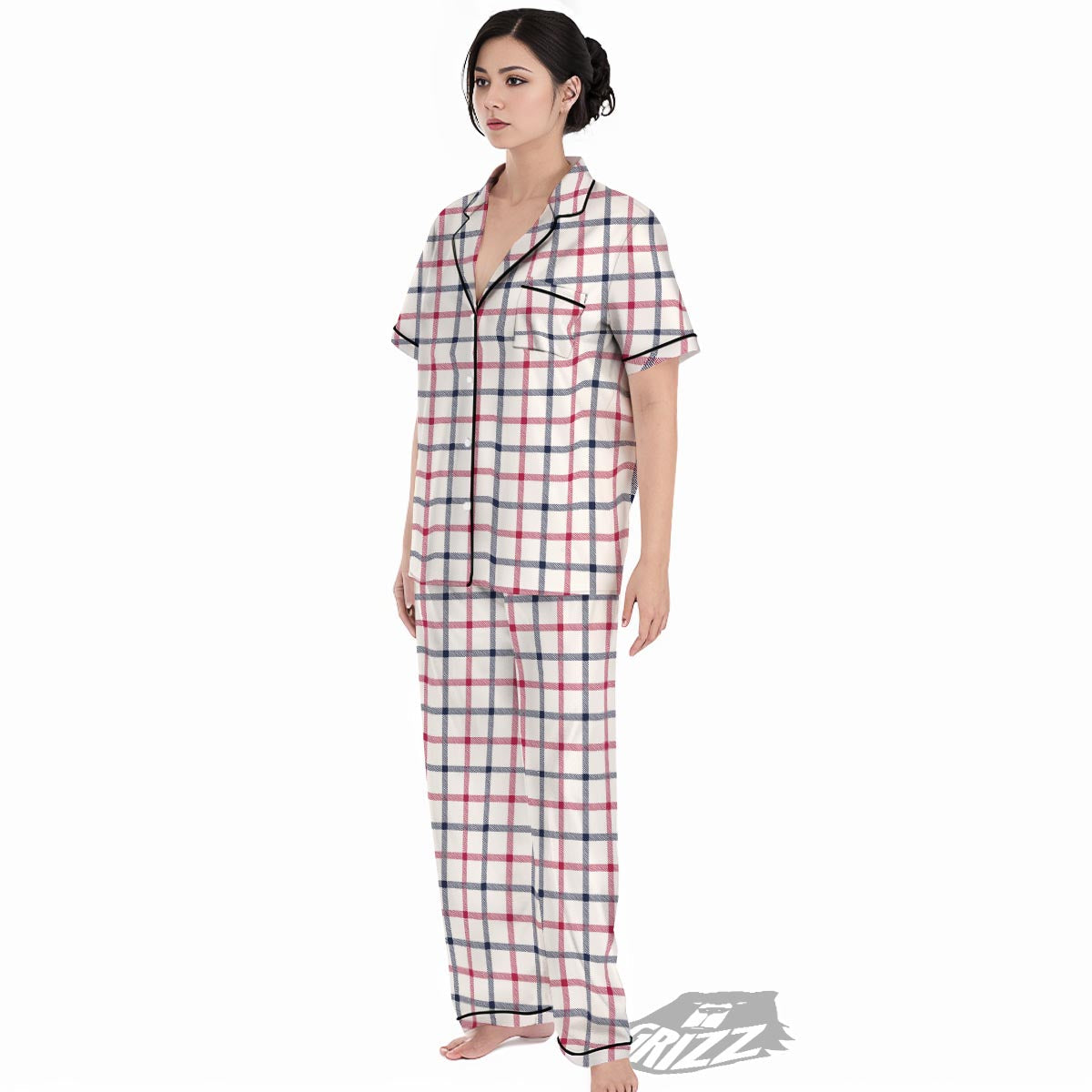 Tattersall Blue And Red Print Pattern Women's Pajamas Set-grizzshop