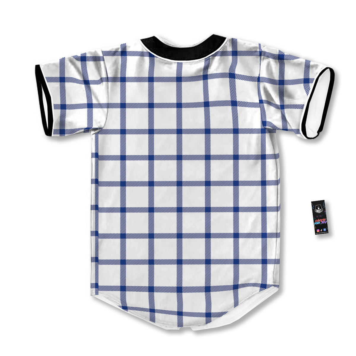 Tattersall Blue And White Print Pattern Baseball Jersey-grizzshop