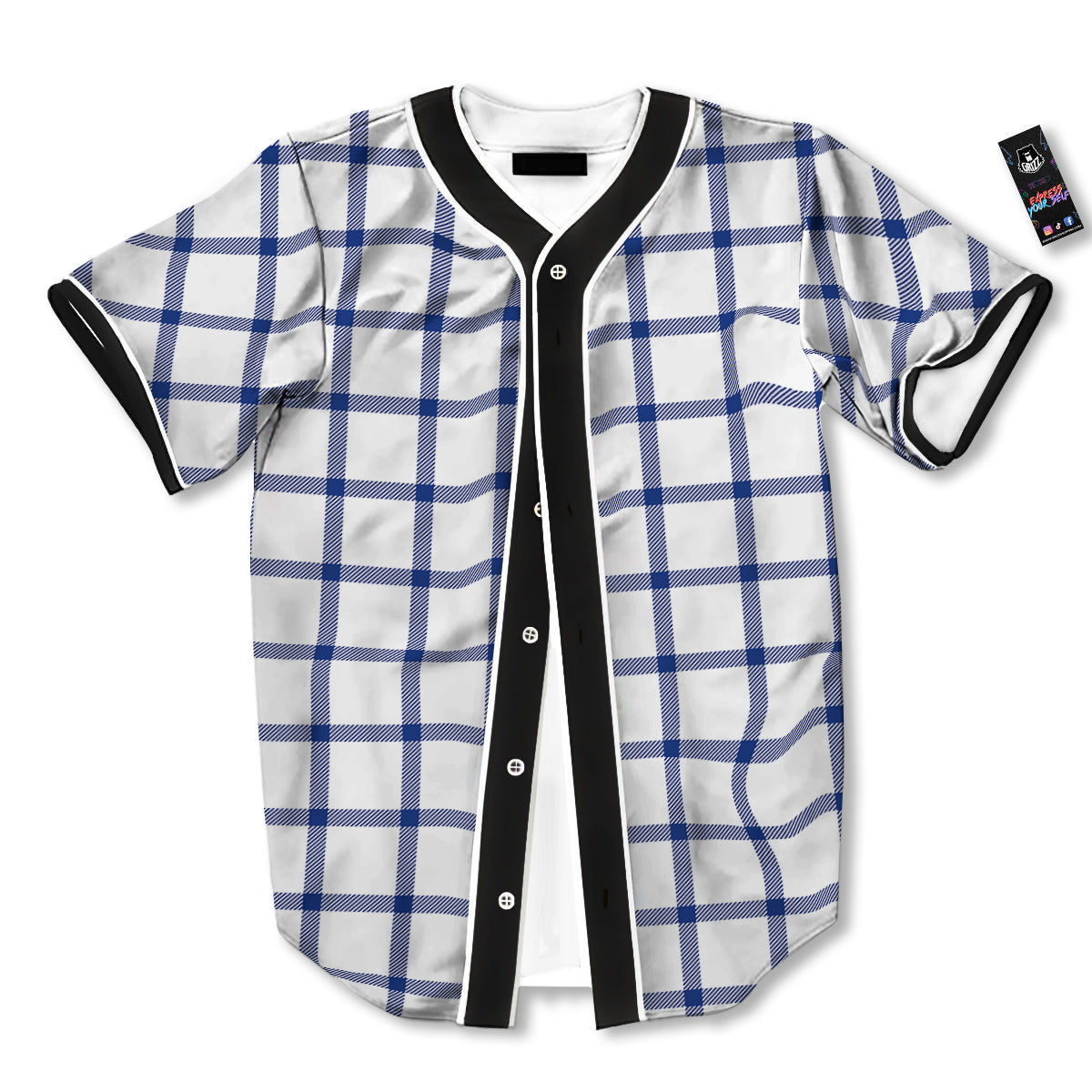 Tattersall Blue And White Print Pattern Baseball Jersey-grizzshop