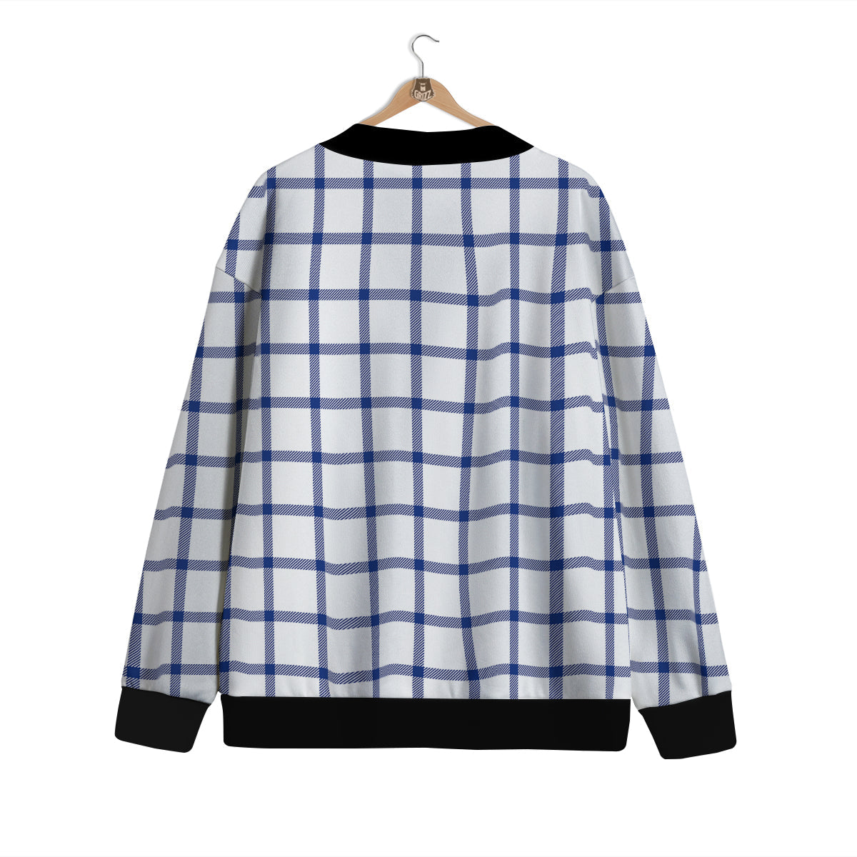Tattersall Blue And White Print Pattern Cardigan-grizzshop