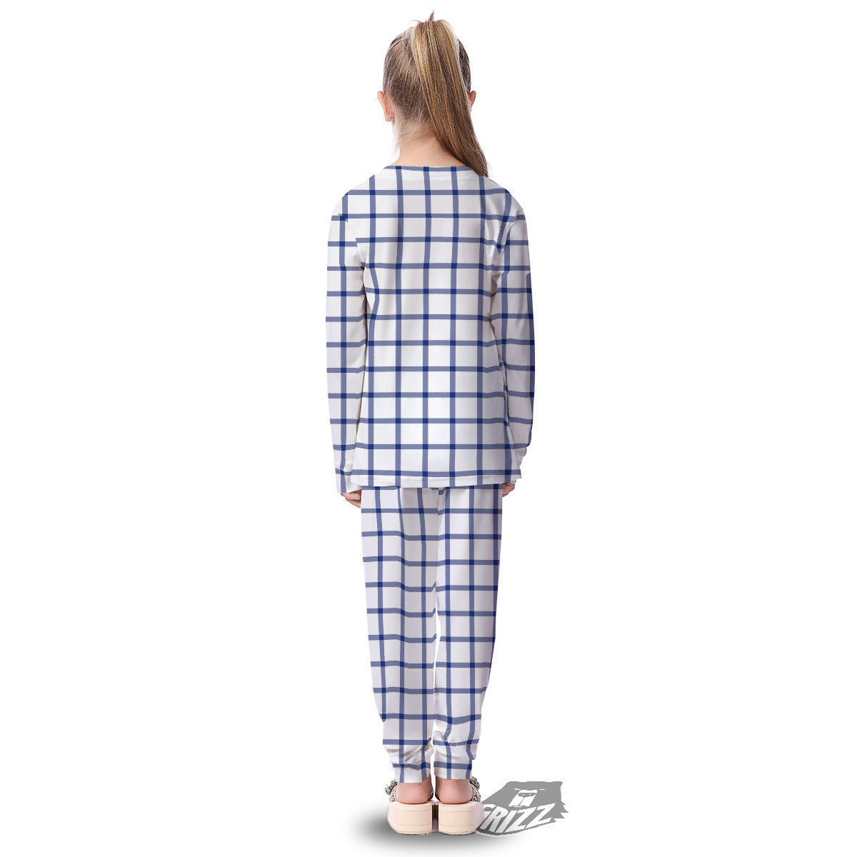 Tattersall Blue And White Print Pattern Kid's Pajamas-grizzshop
