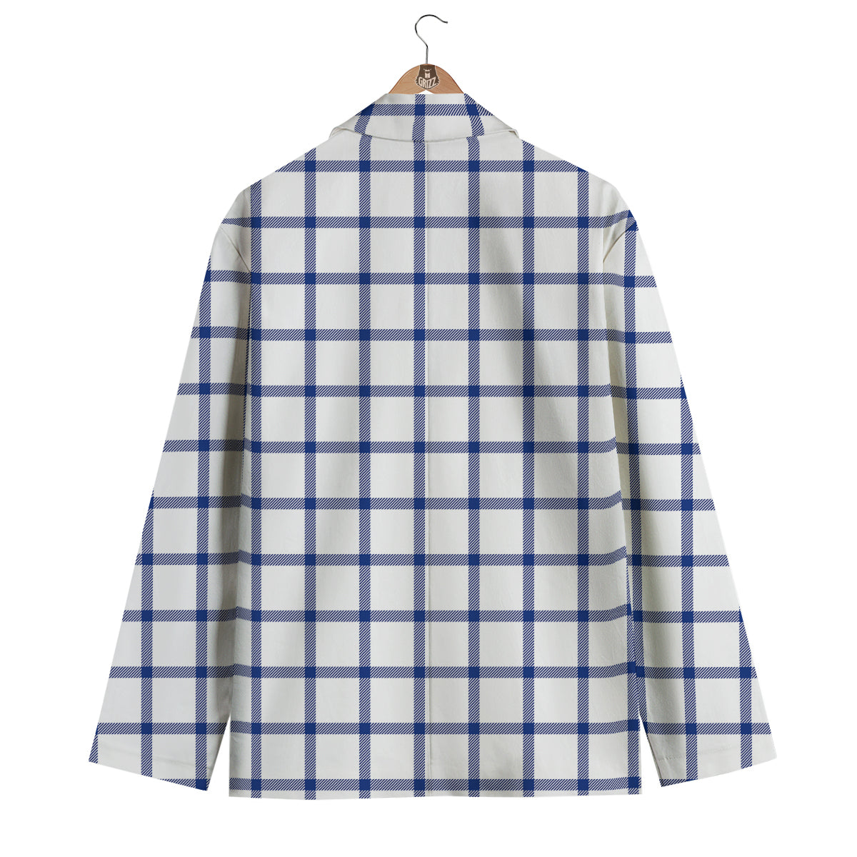 Tattersall Blue And White Print Pattern Men's Blazer-grizzshop