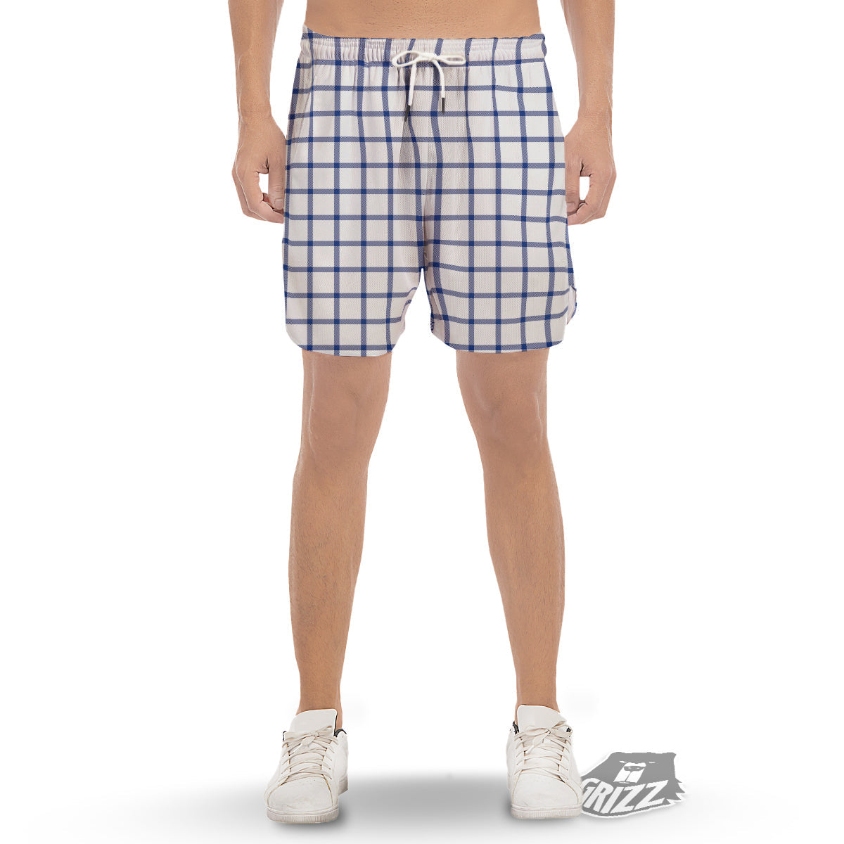 Tattersall Blue And White Print Pattern Men's Gym Shorts-grizzshop
