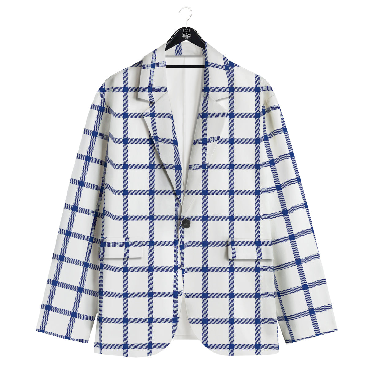 Tattersall Blue And White Print Pattern Men's Sport Coat-grizzshop