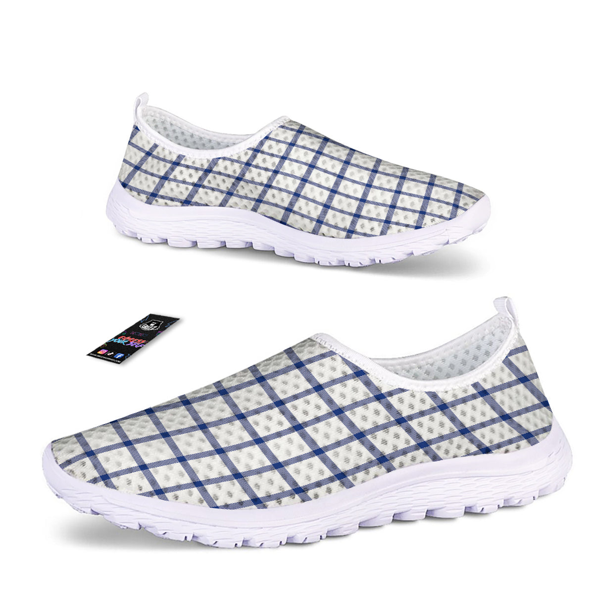 Tattersall Blue And White Print Pattern Nurse Shoes-grizzshop