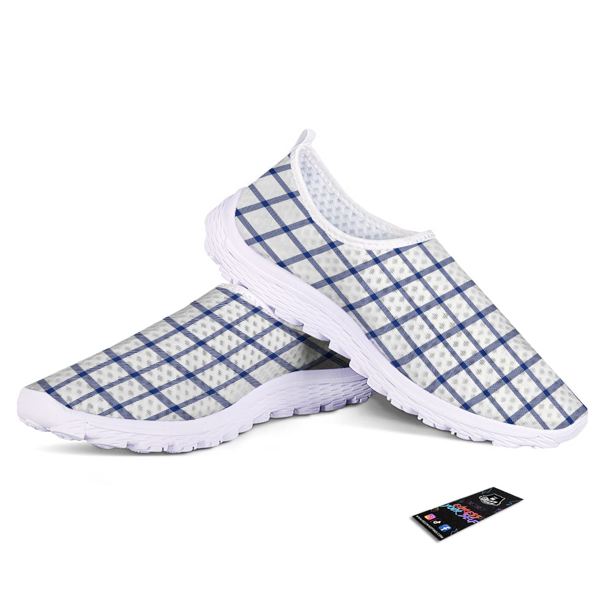 Tattersall Blue And White Print Pattern Nurse Shoes-grizzshop