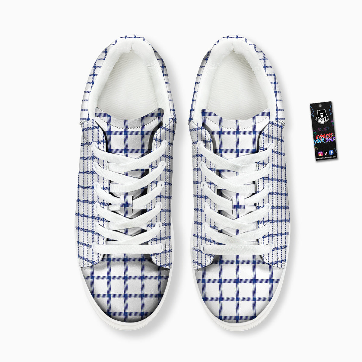 Tattersall Blue And White Print Pattern Platform Shoes-grizzshop