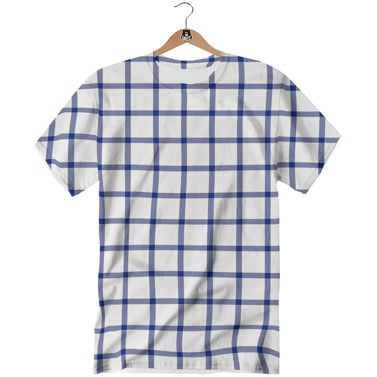 Tattersall Blue And White Print Pattern T-Shirt-grizzshop
