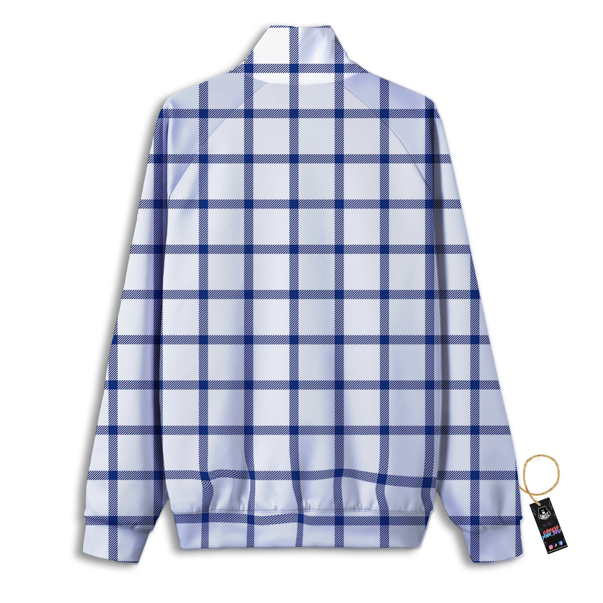 Tattersall Blue And White Print Pattern Track Jacket-grizzshop